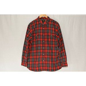 Lee Men Long Sleeve Red Gray 100% Cotton Button Up Collared Shirt Size XL